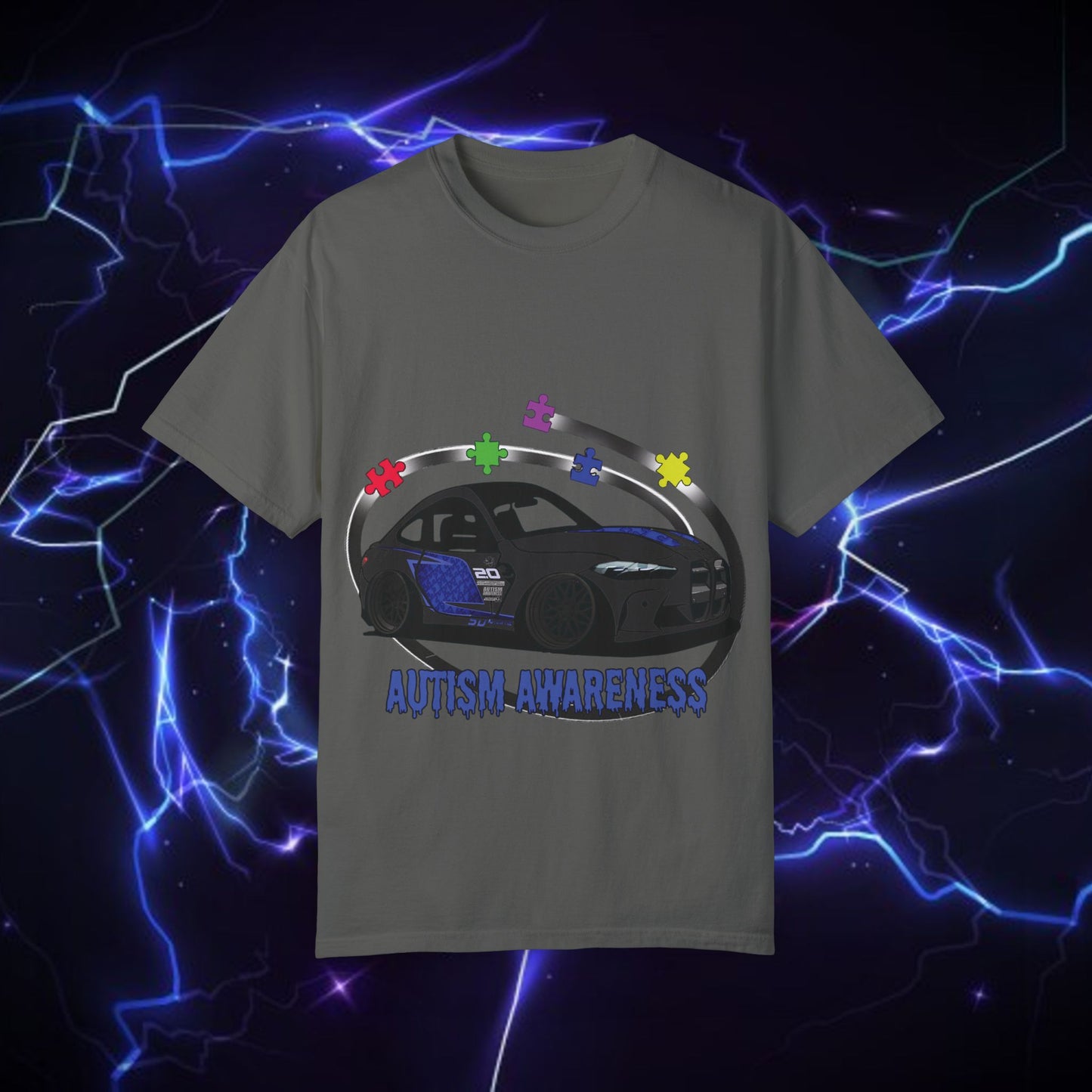 Unisex Autism Awareness T-Shirt with QR Code - Unique Garment-Dyed Tee for Car Lovers