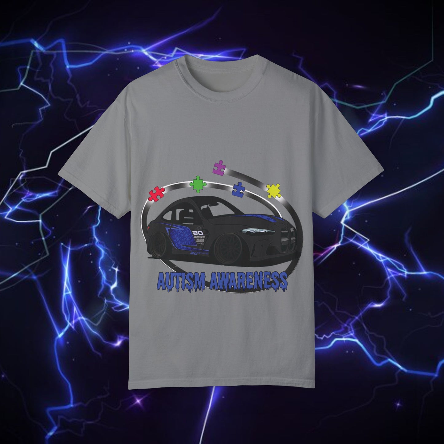 Unisex Autism Awareness T-Shirt with QR Code - Unique Garment-Dyed Tee for Car Lovers