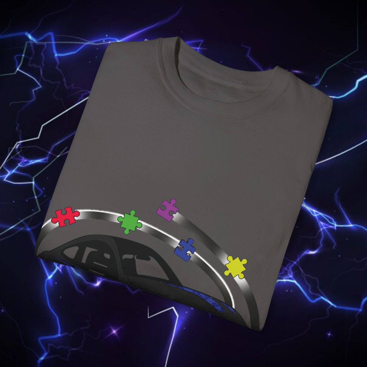 Unisex Autism Awareness T-Shirt with QR Code - Unique Garment-Dyed Tee for Car Lovers
