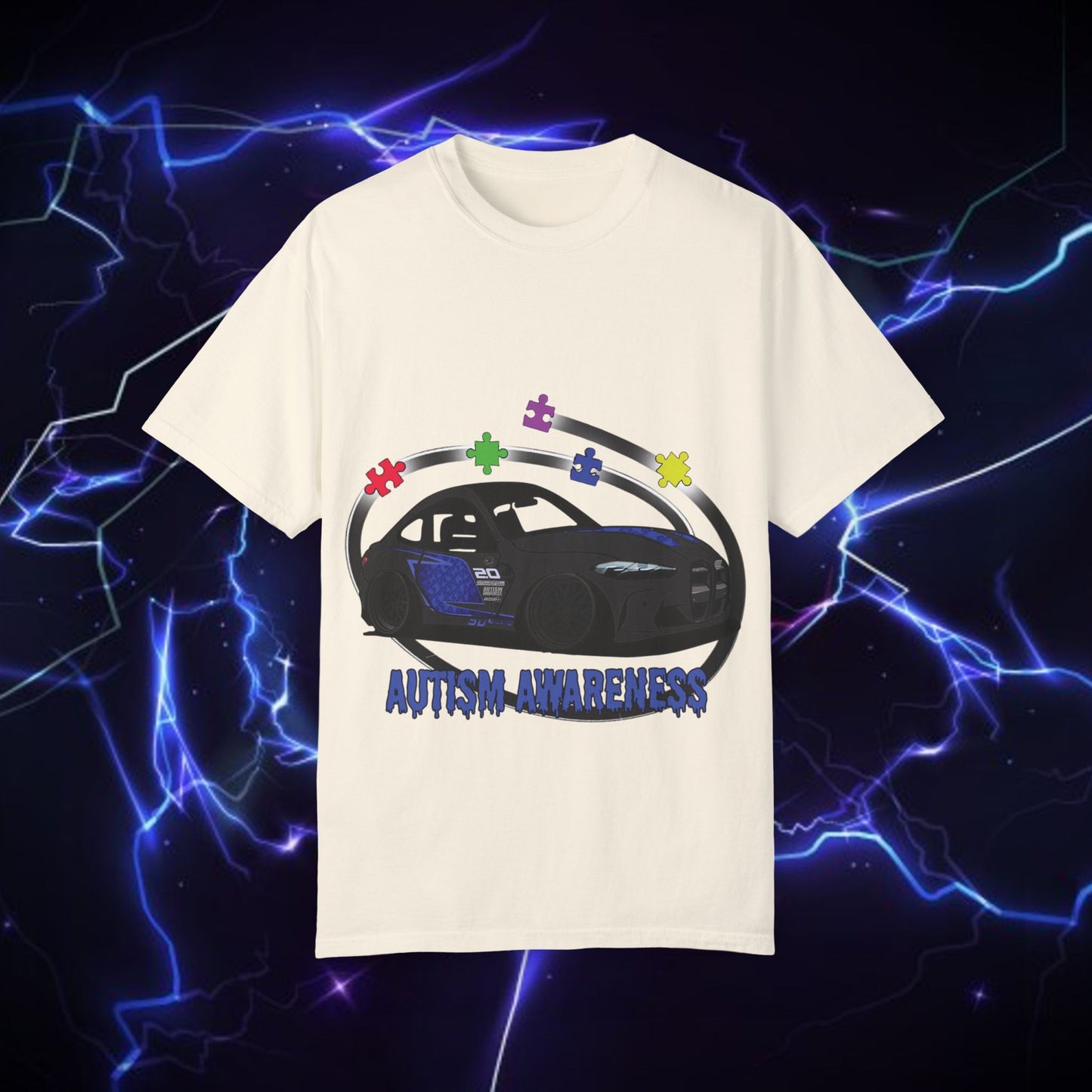 Unisex Autism Awareness T-Shirt with QR Code - Unique Garment-Dyed Tee for Car Lovers