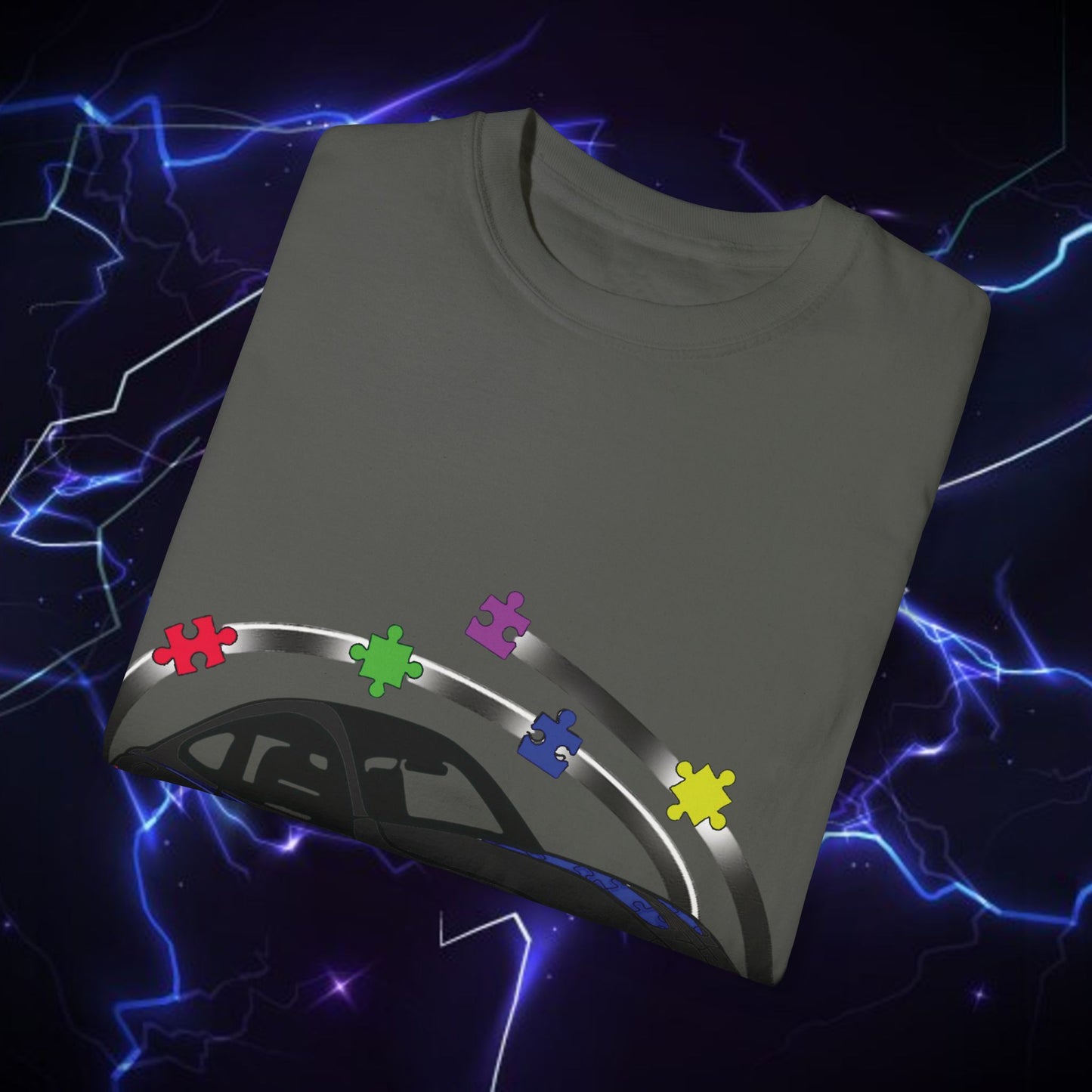 Unisex Autism Awareness T-Shirt with QR Code - Unique Garment-Dyed Tee for Car Lovers