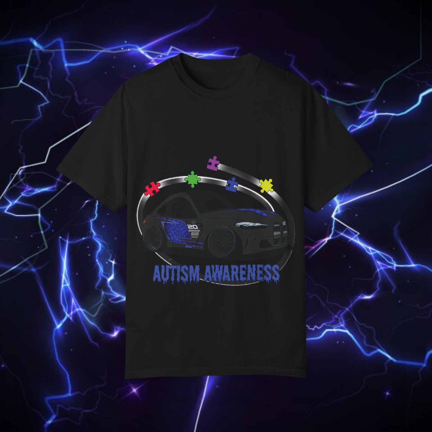 Unisex Autism Awareness T-Shirt with QR Code - Unique Garment-Dyed Tee for Car Lovers