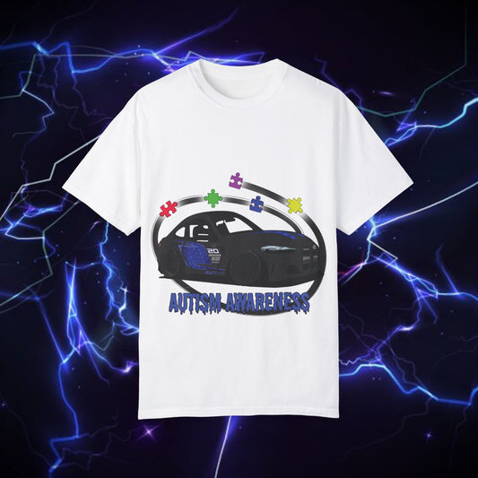 Unisex Autism Awareness T-Shirt with QR Code - Unique Garment-Dyed Tee for Car Lovers